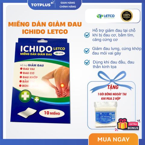 Miếng dán giảm đau ICHIDO LETCO – Giảm đau nhanh, tiện lợi - Hộp 10 miếng