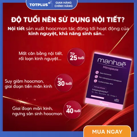 Manhae Menopause - Viên Uống Cân Bằng Nội Tiết Tố Nữ, Điều Hòa Kinh Nguyệt, Khô Hạn - Nhập Khẩu Pháp