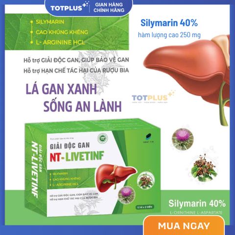 Giải Độc Gan NT-Livetinf - Hỗ Trợ Bảo Vệ Gan, Giảm Men Gan, Hạn Chế Tác Hại Rượu Bia, Hộp 60 Viên