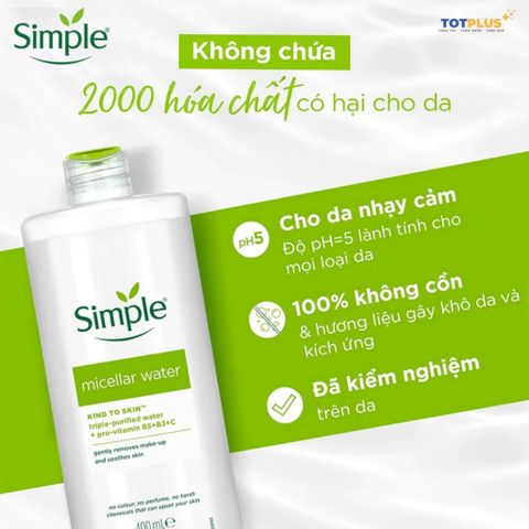 Nước Tẩy Trang Simple 200ml - Sạch Nhẹ Nhàng, Không Cồn, Không Hương Liệu