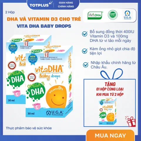 KHUYẾN MẠI Mua 2 Tặng 1 Hộp VitaDHA Baby Drops (HSD T10/2026) – Bổ sung DHA và Vitamin D3 Cho Bé