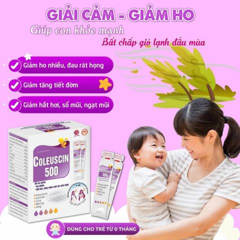 Siro Ho COLEUSCIN 500 – Giảm Ho, Tiêu Đờm, An Toàn Cho Trẻ Sơ Sinh Và Phụ Nữ Mang Thai - Hộp 30 gói