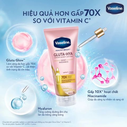Serum Vaseline Gluta-Hya – Dưỡng Sáng Da Chuyên Sâu, Bảo Vệ Da Sáng Mịn, Căng Bóng - 300ml - 70ml