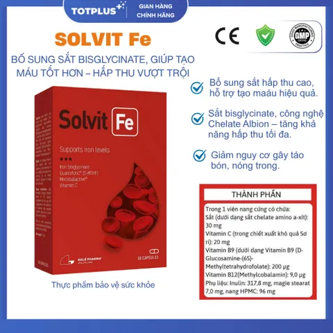 Sắt Solvit Fe – Sắt Bisglycinate Chelate Albion Hấp Thu Cao, Hỗ Trợ Tạo Máu, Giảm Nguy Cơ Thiếu Máu