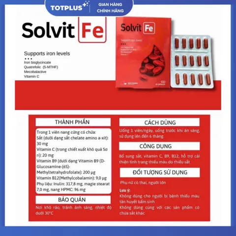 Sắt Solvit Fe – Sắt Bisglycinate Chelate Albion Hấp Thu Cao, Hỗ Trợ Tạo Máu, Giảm Nguy Cơ Thiếu Máu