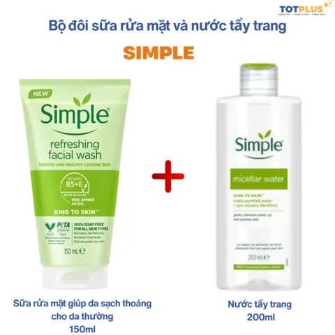 Bộ đôi sữa rửa mặt Simple 150ml và nước tẩy trang Simple 200ml