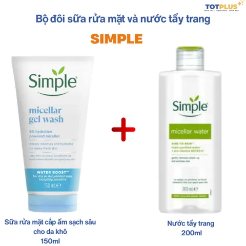Bộ đôi sữa rửa mặt Simple 150ml và nước tẩy trang Simple 200ml