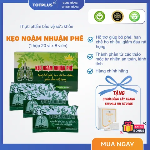 Kẹo ngậm nhuận phế Kingphar - Hộp 20 vỉ x 8 viên - Giúp bổ phế, hạn chế ho nhiều, giảm đau rát họng