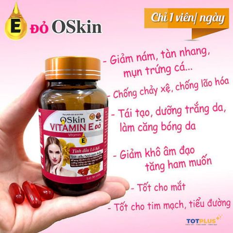 Viên Uống Vitamin E Đỏ Oskin – Hỗ Trợ Chống Oxy Hóa, Làm Đẹp Da, Giảm Lão Hóa Da Từ Bên Trong