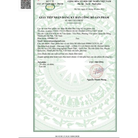 Bổ thần kinh H9000 Letco - Giúp giảm mệt mỏi, tê bì tay chân - Hộp 30 viên