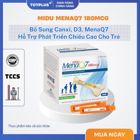 Midu MenaQ7 180mcg Hỗ Trợ Phát Triển Chiều Cao Cho Trẻ – Bổ Sung Canxi, D3, K2 Cho Xương Chắc Khỏe