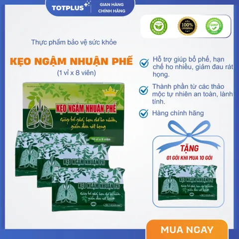 Kẹo ngậm nhuận phế Kingphar - vỉ 8 viên - Giúp bổ phế, hạn chế ho nhiều, giảm đau rát họng
