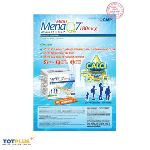 Midu MenaQ7 180mcg Hỗ Trợ Phát Triển Chiều Cao Cho Trẻ – Bổ Sung Canxi, D3, K2 Cho Xương Chắc Khỏe