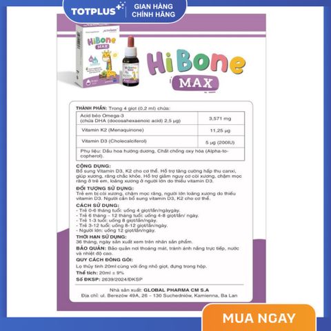 Vitamin D3,K2 Cho Trẻ Hi Bone Max – Tối Ưu Hấp Thu Canxi, Hỗ Trợ Phát Triển Xương, Răng Cho Trẻ
