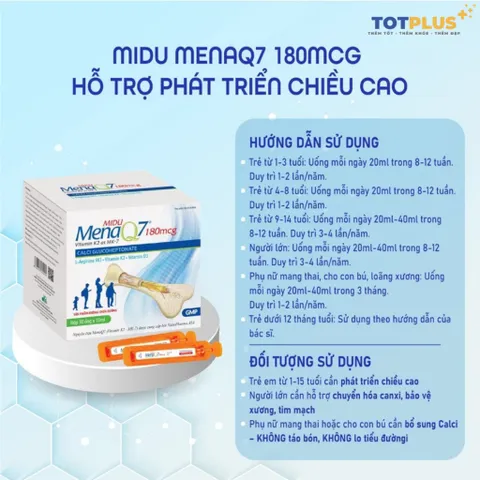 Midu MenaQ7 180mcg Hỗ Trợ Phát Triển Chiều Cao Cho Trẻ – Bổ Sung Canxi, D3, K2 Cho Xương Chắc Khỏe