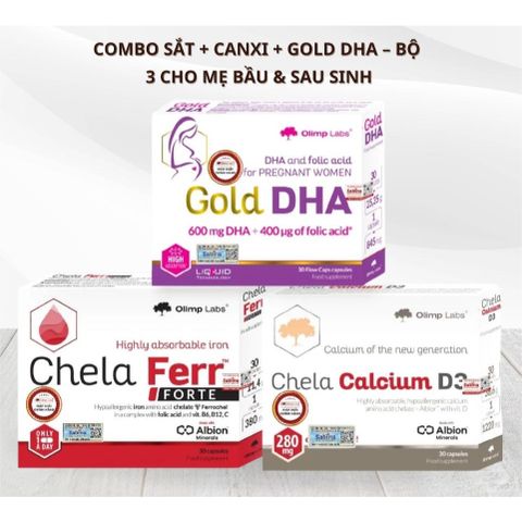 Bộ 3 sản phẩm Chela Ferr Forte, Chela Calcium D3, Gold DHA - Thực phẩm bổ sung cho bà bầu, sau sinh