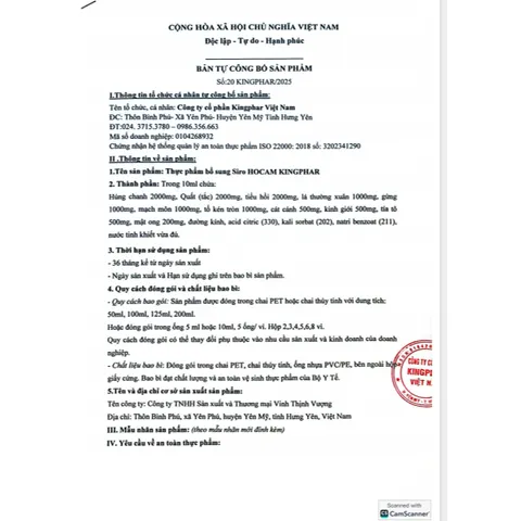 Siro Ho Cam Kingphar - Hỗ Trợ Giảm Ho, Cảm, Sốt - Thành Phần Từ Nguyên Liệu Thiên Nhiên