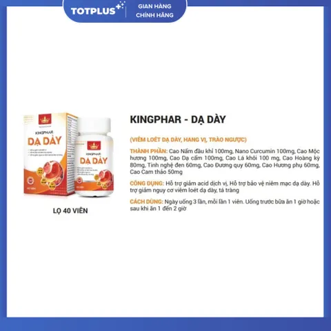 Dạ Dày Kingphar  – Hỗ Trợ Giảm Acid Dịch Vị, Bảo Vệ Niêm Mạc Dạ Dày - Hộp 40 Viên