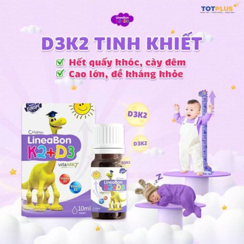 LineaBon D3K2 Cho Trẻ Em – Hỗ Trợ Hấp Thu Canxi, Hỗ Trợ Phát Triển Xương Và Chiều Cao (Nhập Khẩu Châu Âu)
