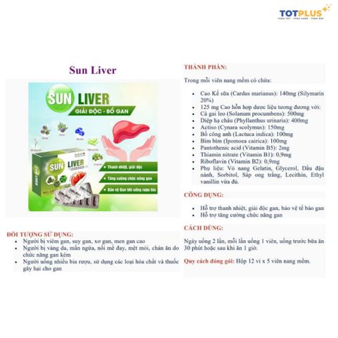 Sun Liver – Hỗ Trợ Bổ Gan, Giải Độc Gan,Thanh Nhiệt, Tăng Cường Chức Năng Gan - Hộp 60 Viên