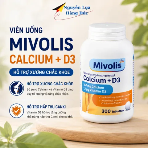 Viên uống bổ sung canxi Mivolis Calcium D3, tăng cường sức khỏe,giúp xương chắc khỏe,giảm đau mỏi, 300 viên