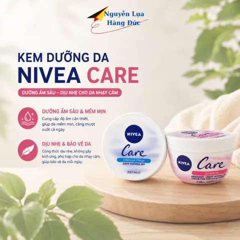 Kem dưỡng ẩm NIVEA CARE cung cấp vitamin E và vitamin A dưỡng ẩm cho da mặt và toàn thân 200ml