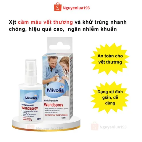 Xịt cầm máu và khử trùng vết thương Mivolis, chai 50ml