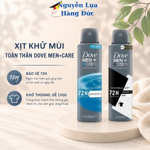 Xịt khử mùi DOVE MEN ngăn tiết mồ hôi không làm ố áo,lưu hương tới 72 giờ