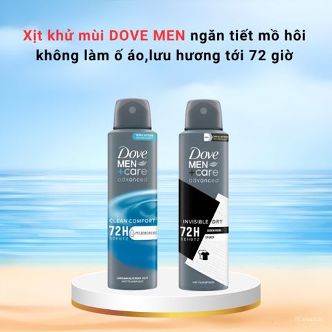 Xịt khử mùi DOVE MEN ngăn tiết mồ hôi không làm ố áo,lưu hương tới 72 giờ
