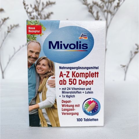 Vitamin tổng hợp A-Z Komplett ab 50 Depot của Mivolis cho người trên 50 tuổi,vitaminA, B1,B12,vitaminK, hộp 100 viên