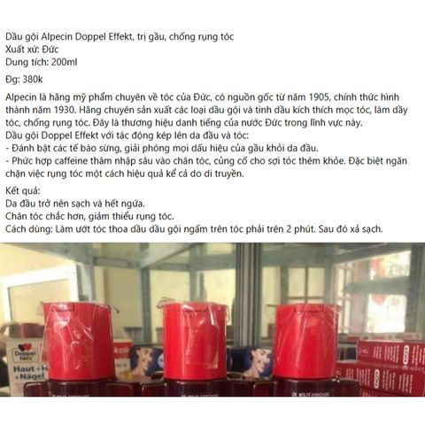 Dầu gội Alpecin Doppel Effekt, loại bỏ gầu, chống rụng tóc, chai 200ml hàng Đức