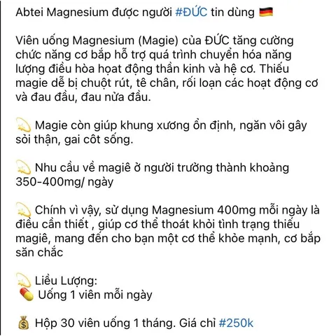 Viên uống bổ sung Magie 400, magnesium hỗ trợ hệ thần kinh, cơ bắp, giảm đau mỏi tê bì chân tay, hộp 30 viên