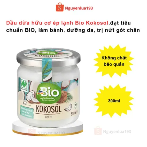 Dầu dừa hữu cơ ép lạnh Bio Kokosol, an toàn không chưa chất bảo quản, hũ 300ml