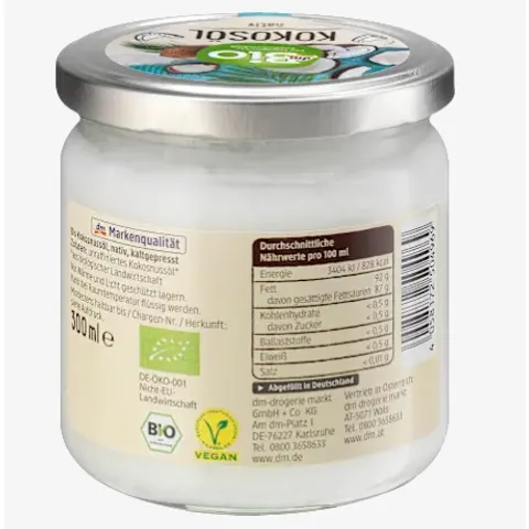 Dầu dừa hữu cơ ép lạnh Bio Kokosol, an toàn không chưa chất bảo quản, hũ 300ml