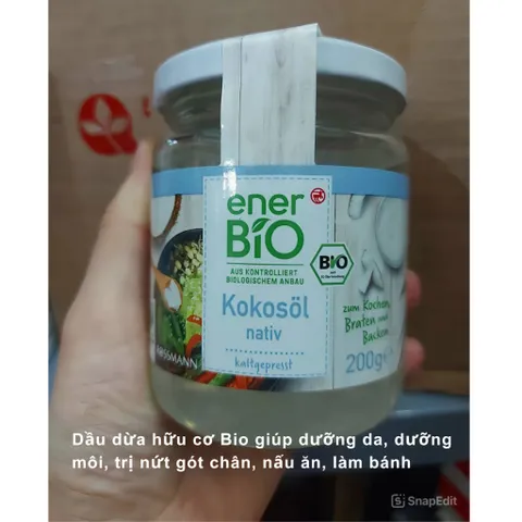 Dầu dừa hữu cơ ép lạnh Bio Kokosol giúp dưỡng da tay, body, nấu ăn, hũ 200ml