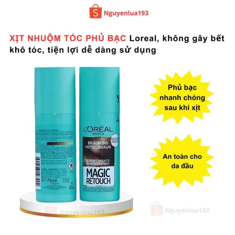 XỊT NHUỘM TÓC PHỦ BẠC Loreal, không gây bết khô tóc, tiện lợi dễ dàng sử dụng, chai 75ml