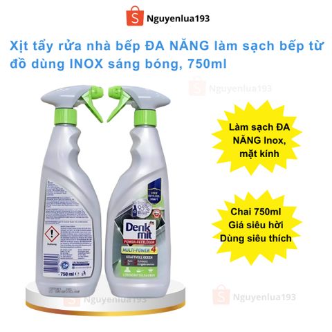 Xịt tẩy rửa dụng cụ nhà bếp ĐA NĂNG DENKMIT làm sạch mọi vết bẩn, đồ inox, mặt kính, chai siêu to 750ml