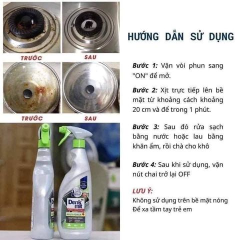 Xịt tẩy rửa dụng cụ nhà bếp ĐA NĂNG DENKMIT làm sạch mọi vết bẩn, đồ inox, mặt kính, chai siêu to 750ml