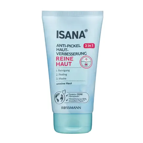 Sữa rửa mặt ISANA 3 tác dụng, rửa mặt, tẩy da chết, đắp mặt nạ, tuýp 150ml