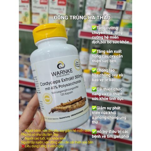 Đông trùng hạ thảo Warnke Cordyceps Extrakt 500mg 120 viên, 6 tác dụng
