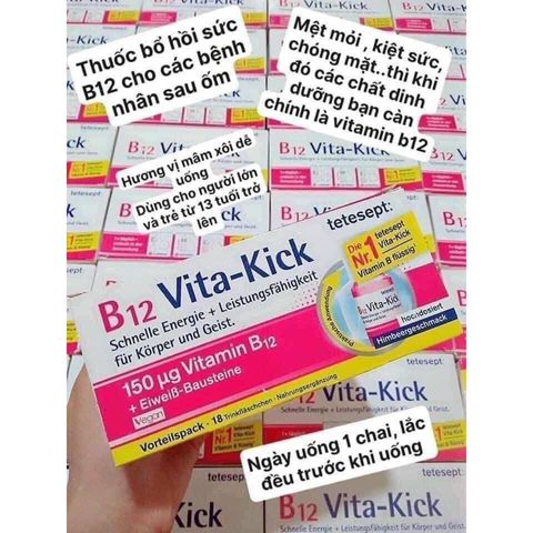 Vitamin B12 vita kick tăng cường sức khỏe, hộp 18 ống