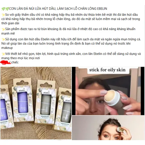 Con lăn hút dầu, làm sạch lỗ chân lông EBELIN ngừa mụn trứng cá, giúp da luôn khô thoáng