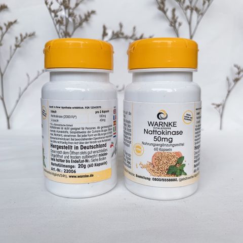 Viên uống chống đột quỵ WARNKE Nattokinase giúp ổn định huyết áp, hỗ trợ sức khỏe người cao tuổi, lọ 60 viên hàng ĐỨC