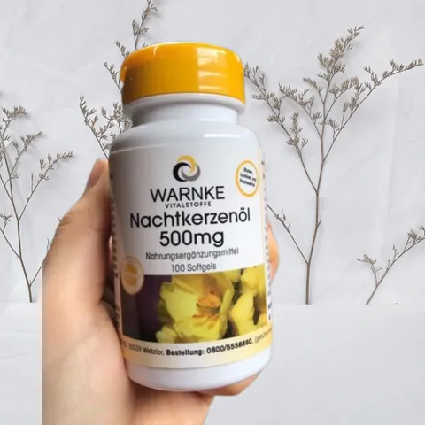 Tinh dầu hoa anh thảo  WARNKE 500mg giúp điều hòa nội tiết tố nữ,giảm rụng tóc,giúp tóc bóng mượt, lọ 100 viên