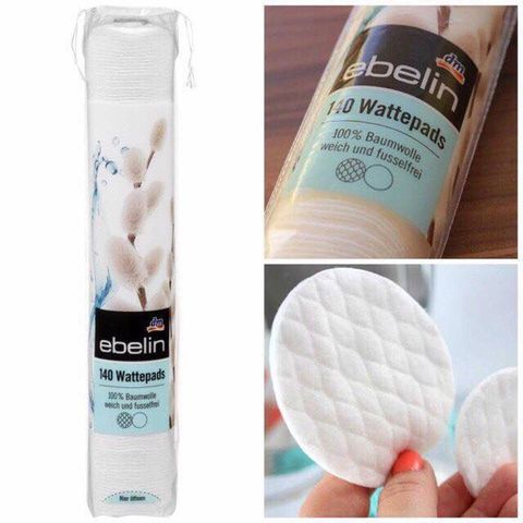 Bông tẩy trang EBELIN giúp làm sạch da dầu, khô thoáng lỗ chân lông, hộp 140 miếng nhỏ