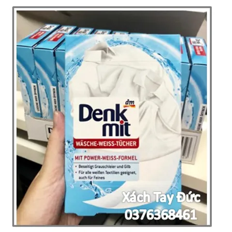 Miếng giặt tẩy trắng quần áo Denkmit,tiết kiệm thời gian và làm trắng cực kỳ tốt, hộp 20 miếng
