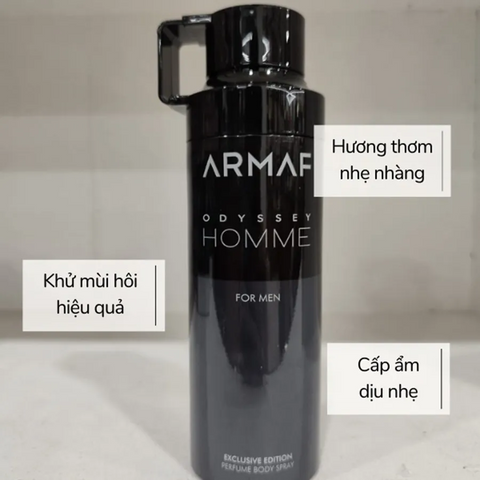 (Hàng Chuẩn) Xịt Thơm Toàn Thân Hương Nước Hoa Cho Nam Armaf Odyssey Homme For Men Body Spray 200ml Chính hãng