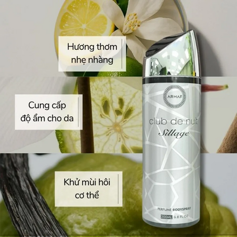 (Hàng Chuẩn) Xịt Thơm Toàn Thân Armaf Club De Nuit Sillage Body Spray 200ml Chính hãng