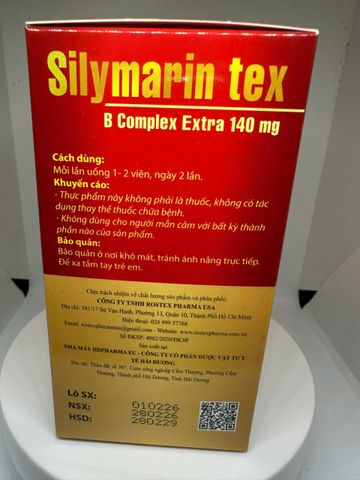 Viên uống Silymarin Tex - Bổ sung vitamin nhóm B, bảo vệ và giải độc gan (hộp 10 vỉ x 10 viên)