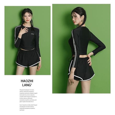 Bộ đồ bơi nữ kéo khoá ,áo tắm biển dài tay quần short chất thun lạnh phong các Hàn Quốc